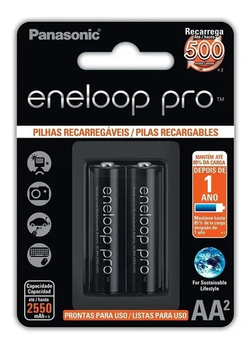Pilha Recarregável Panasonic Eneloop Pro BK-3HCCE Cilíndrica AA Kit C/ 2