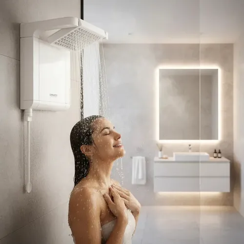Chuveiro eletrônico Lorenzetti Acqua Ultra Star branco 7800W potente moderno temperatura ajustável seguro silencioso