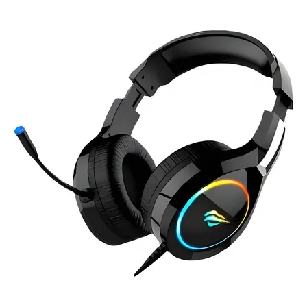 Fone de ouvido Headset over-ear gamer Havit H2232D 2xP2, RGB - Preto