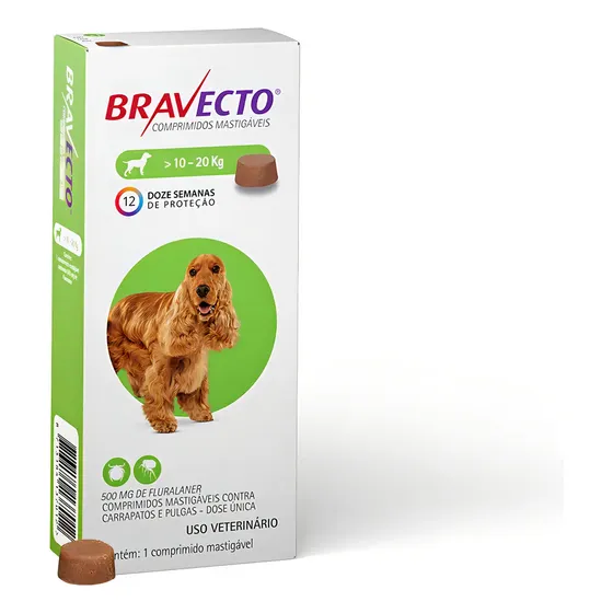 Bravecto Cães 10-20kg 500mg 1 Comp. Mastigável Msd Verde
