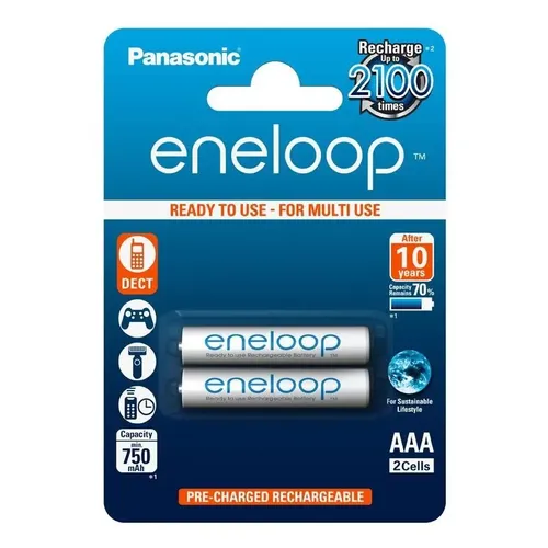 Pilha recarregável AAA Panasonic Eneloop BK-4MCCE Cilíndrica - kit de 2 unidades