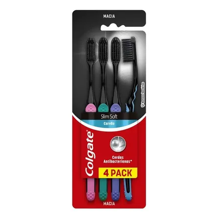 Kit De Escovas De Dentes Colgate Slim Soft Black Com 4 Unidades Cores Sortidas