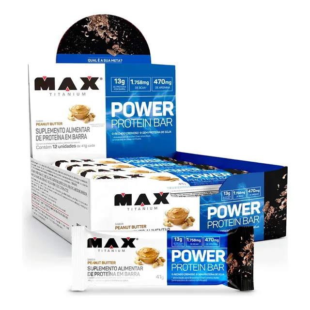 Power Protein Bar 41g Display Com 12 Unid Max Titanium Sabor Milk Caramel Bala De Leite