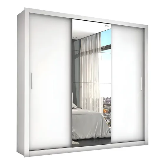 Guarda-Roupa Casal Branco 3 Portas de Correr Com Espelho Espresso Móveis