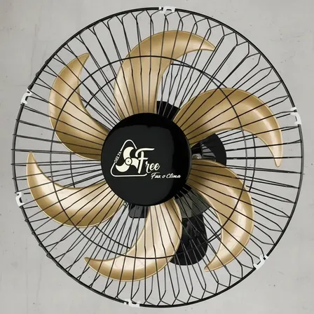 Ventilador de parede Venti-Delta Grade de aço com 6 pás dourado estrutura preto, 40cm de diâmetro