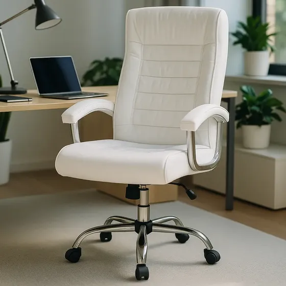 Cadeira Escritório Presidente Ergonômica Branca Com 42 Molas Ensacadas Pillow Top no Assento e Encosto Sistema Relax com Trava Giratória Executiva Cadeiras Inc