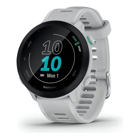 Smartwatch Garmin Forerunner 55, Tela Lcd Mip 1.04 , Caixa Polímero 42mm, Pulseira Silicone Branca White Preto