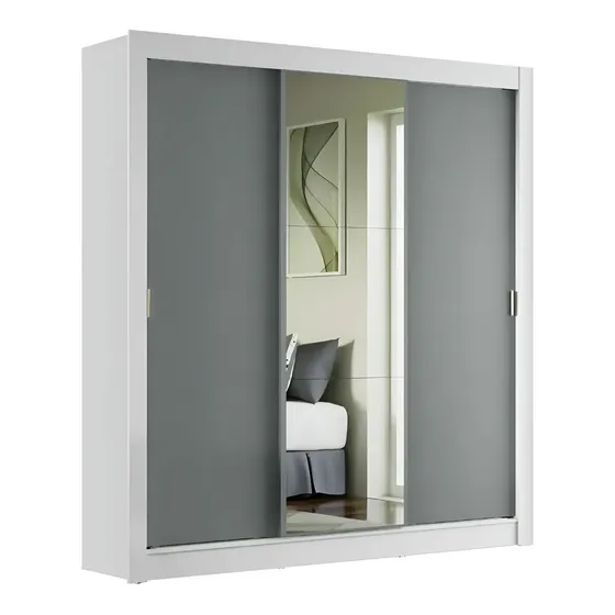 Guarda-roupa Casal Mônaco Madesa 3 Portas Correr Espelho Bc Cor Branco/Cinza 1093D81E