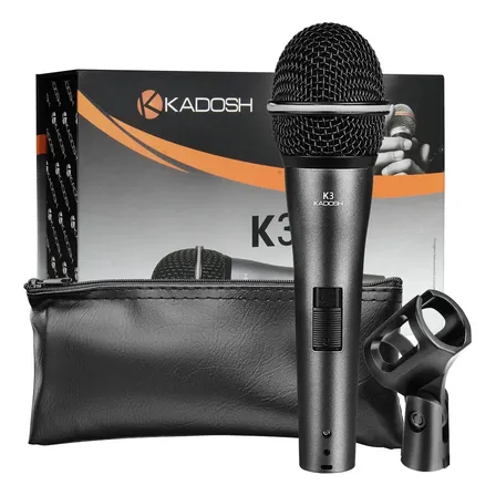 Microfone Dinâmico Com Fio K-3 De Mão Kadosh Preto