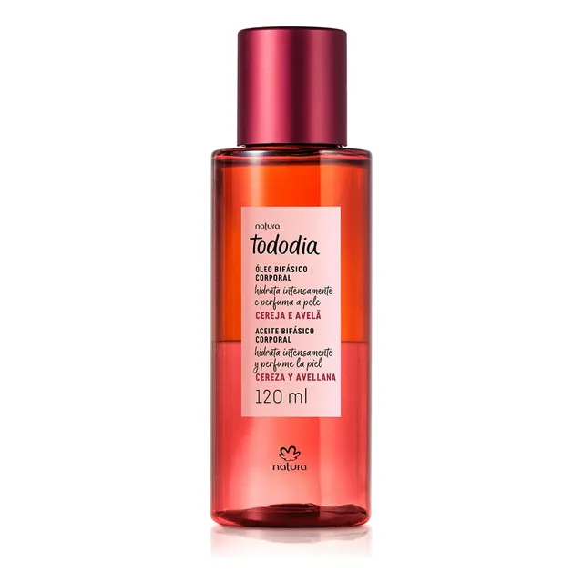Óleo Corporal Bifásico Natura Tododia Cereja e Avelã 120ml hidrata intensamente