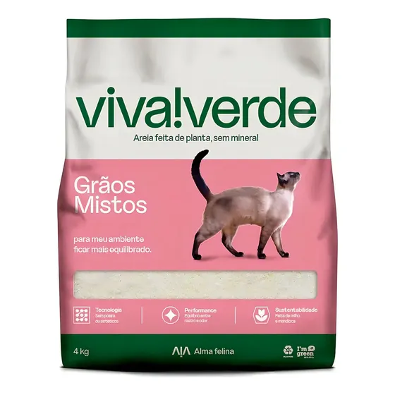 Areia Higiênica Para Gatos Viva Verde Grãos Mistos 4kg
