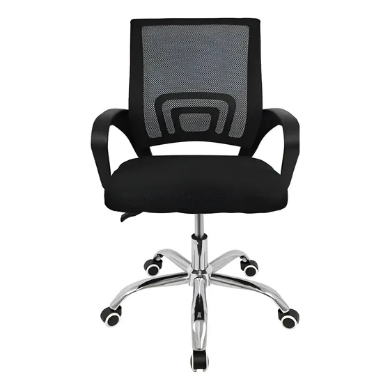 Cadeira de Escritório Rivatti Santiago Base Cromada Ergonômica Preta com Estofado de Mesh
