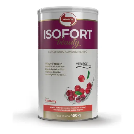 Whey Protein Vitafor Isofort Beauty Isolado e Hidrolisado Cranberry 450 g
