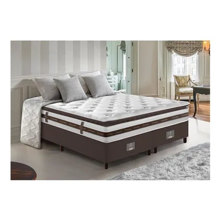 Cama Box Queen Colchão + Box 158x198 Molas Ensacadas Cama inBox Relax Pillow Café