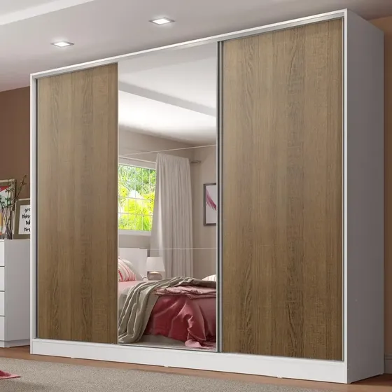 Guarda-roupa Casal 100 Mdf Madesa Royale 3 Portas con Espelho Cor Branco Rustic 106209