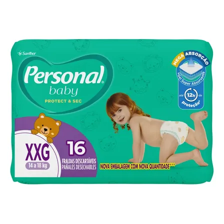 Pacote Fralda 16 Unidades Protect & Sec Xxg Personal Baby Xgg Sem Gênero