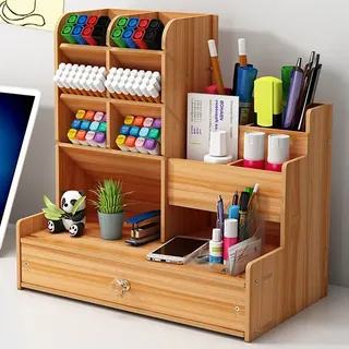 Organizador De Mesa Mdf Escritório Multiuso Gavetas Canetas