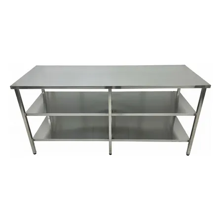Mesa De Aço Inox Com Prateleira Dupla Lisa 190x60x90cm