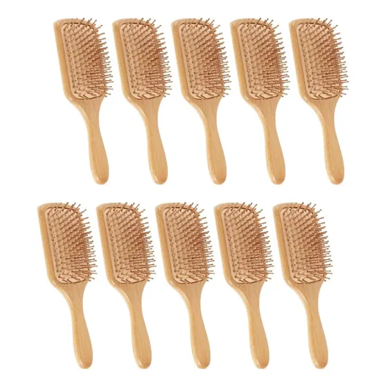 10 Peças De Escovas De Cabelo De Bambu De Natal A Granel Par Wood Color