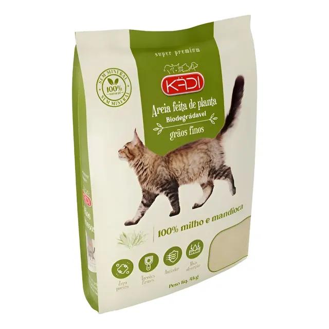 Kit Areia Higiênica Gatos Mandioca Kadi 8kg Grãos Finos
