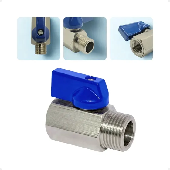 Registro Esfera Latão Alavanca Mini Macho/fêmea Rosca 1/4''