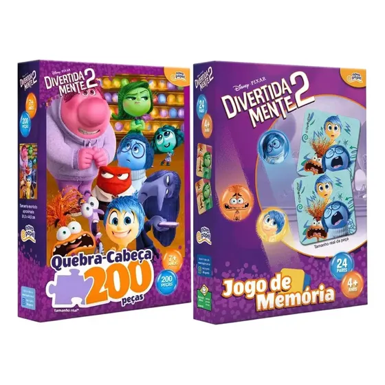 Quebra Cabeça 200 Pç + Jogo Da Memória Disney Divertidamente