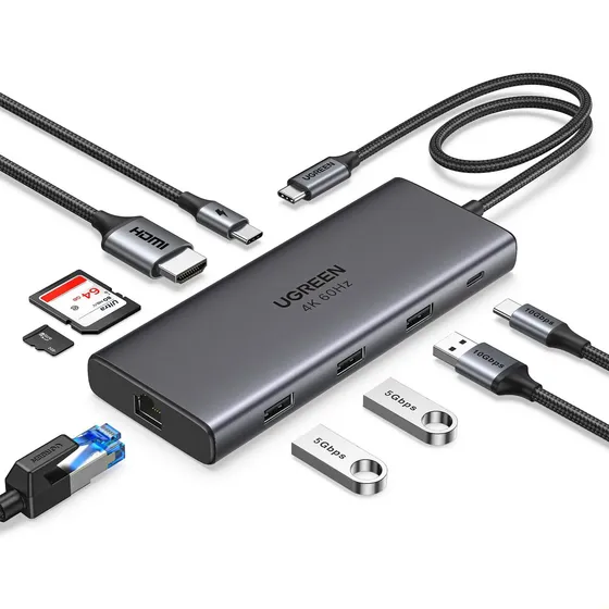 Hub Usb-c 9 Em 1 Ugreen: 10 Gbps, 4k Hdmi, 100 W Pd, Etherne
