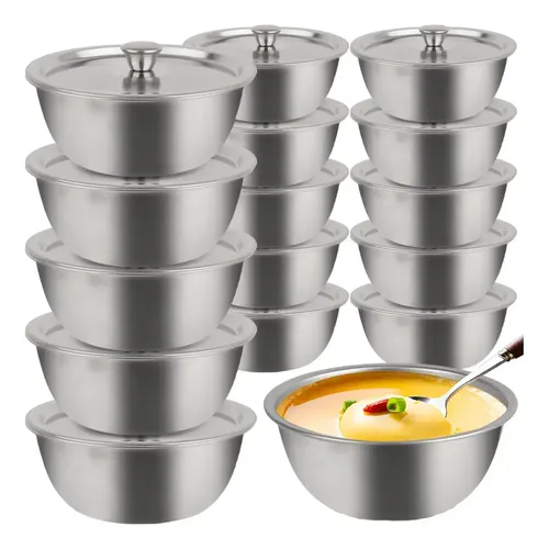 Conjunto De 5 Tigelas De Aço Inox Com Tampa Para Cozinha