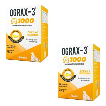 Combo 2x Ograx-3 1000 Ômega-3 Para Cães 30 Cápsulas Avert