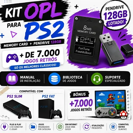 Kit + 120jogs + Bônus Opl Ps2 + Memory Card + Pendrive 128gb