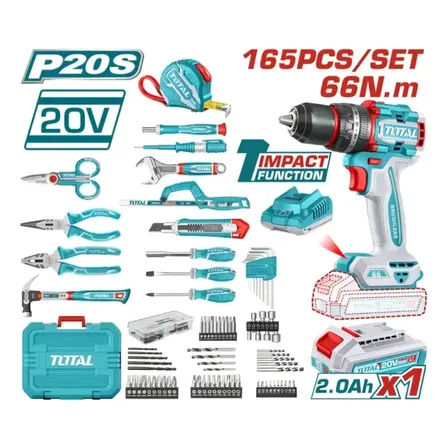Kit Parafusadeira Impacto Total 20v Brushless 165 Peças