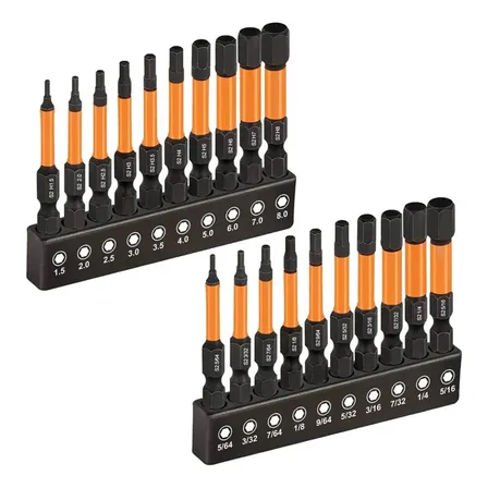 Kit 20 Pontas Bits Allen De Impacto Com Zona De Torção E Imã