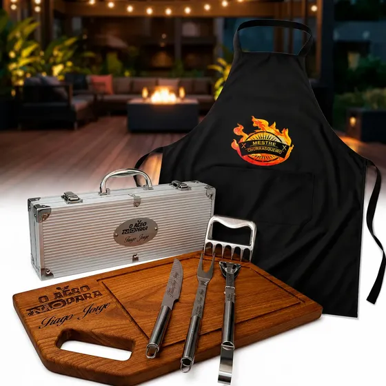 Kit Churrasco Tabua Maleta Faca Garfo Pegador Personalizado