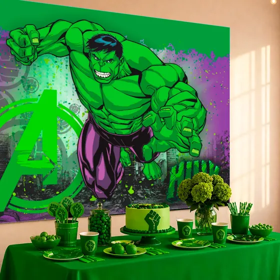Kit Festa Hulk Decoração Aniversário Toalha Verde+ Painel Gg