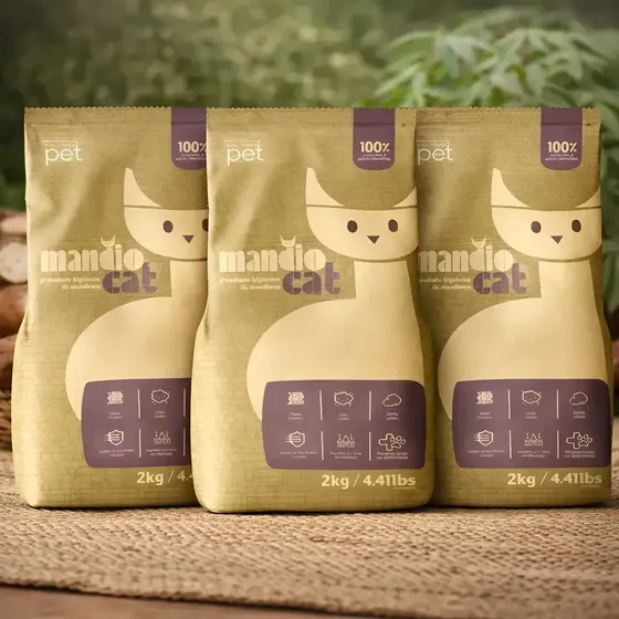 3 Pacotes Areia Granulado Higiênica Para Gatos Mandiocat 6kg