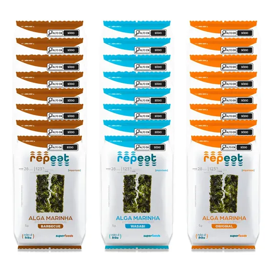 Kit 24 Snack Alga Sortido 3 Sabores Repeat