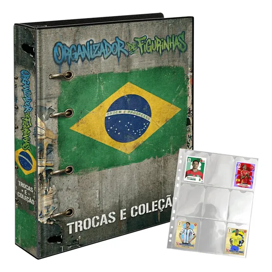 Álbum Para Figurinhas Cards Fichario 4 Argolas + 10 Folhas