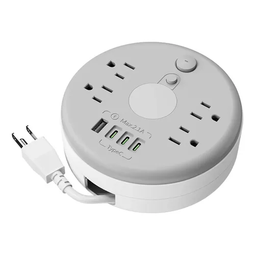 -filtro De Linha Redondo Com 4 Tomadas, Usb E Type C/