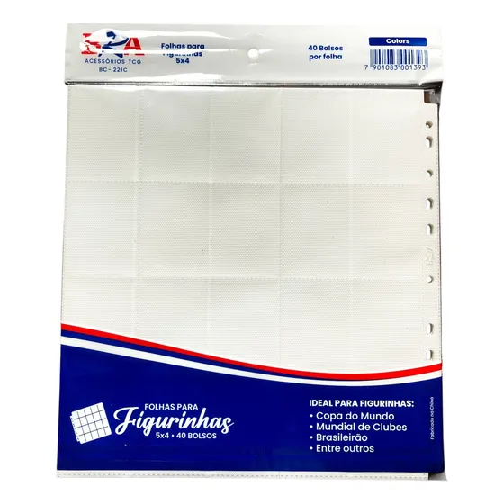 20 Folhas Para Figurinha 5x4 Bra Com 40 Bolsos Tecido Branco