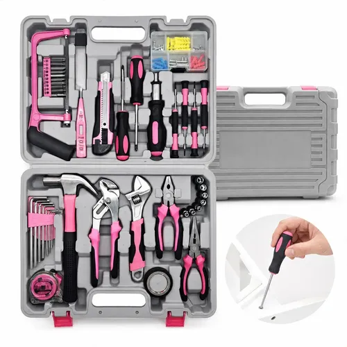 Kit De Ferramentas Rosa Para Casa E Carpintaria