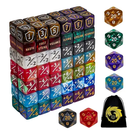 Kit 90 Peças Dados D6 Contadores Para Mtg C/ Bolsa