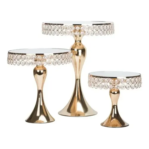Suporte De Bolo Dourado Com Tampo De Mesa Decorativo De Vidr