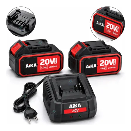Kit 2 Baterias Lithium 20v 4.0ah + 1 Carregador 2.0ah Aika
