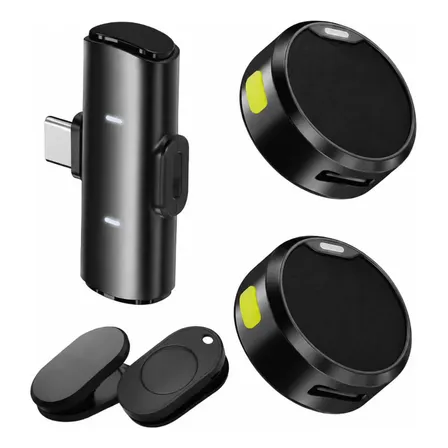 Microfone Lapela Redondo Sem Fio Duplo Imã Android