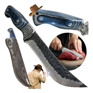 Facão Artesanal Lâmina De Aço Gravado Coldre Estilo Cowboy