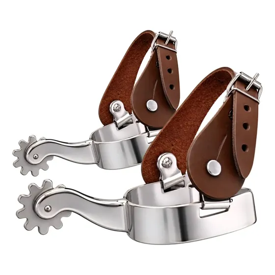 Espora Quarto De Milha Inox Correia Couro Pra Cavalgada Doma