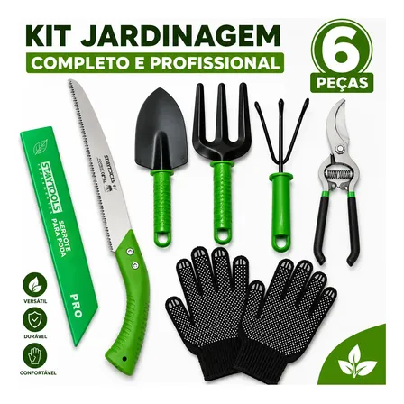 Kit Jogo Jardinagem 6 Peças Tesoura Serrote Jardim Pá Garfo