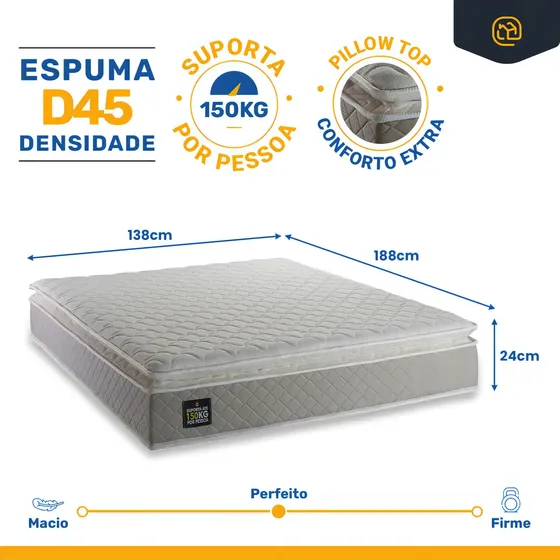 Colchão Casal Hellen Espuma D45 Com Pillow Strong One Face.