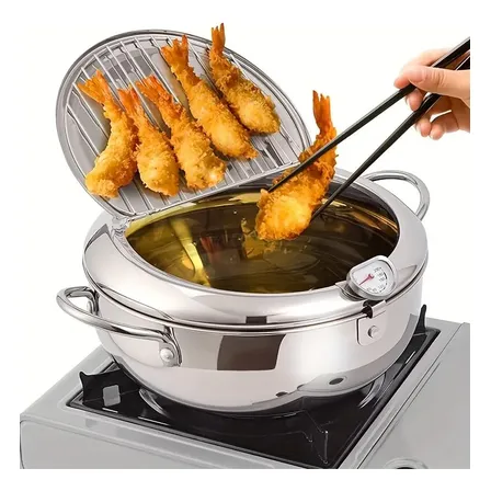 Panela De Fritura Profunda De Aço Inoxidável Com Termômetro Prateado