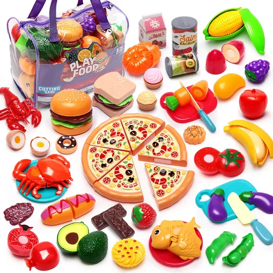 Kit Brinquedo Alimentos De Plástico 81 Peças Com Pizza